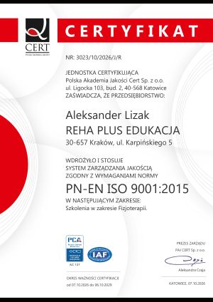 Reha Plus - certyfikat ISO